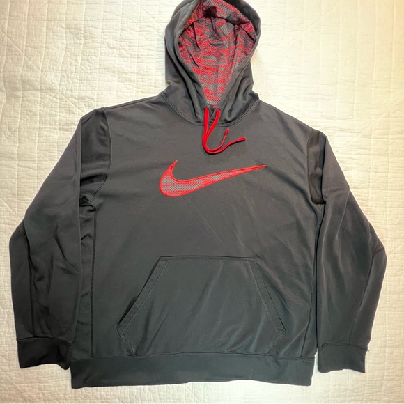 Nike Therma Fit KO Swoosh Camo Hoodie Black / Red Pullover Sweatshirt Size XL - Picture 2 of 10